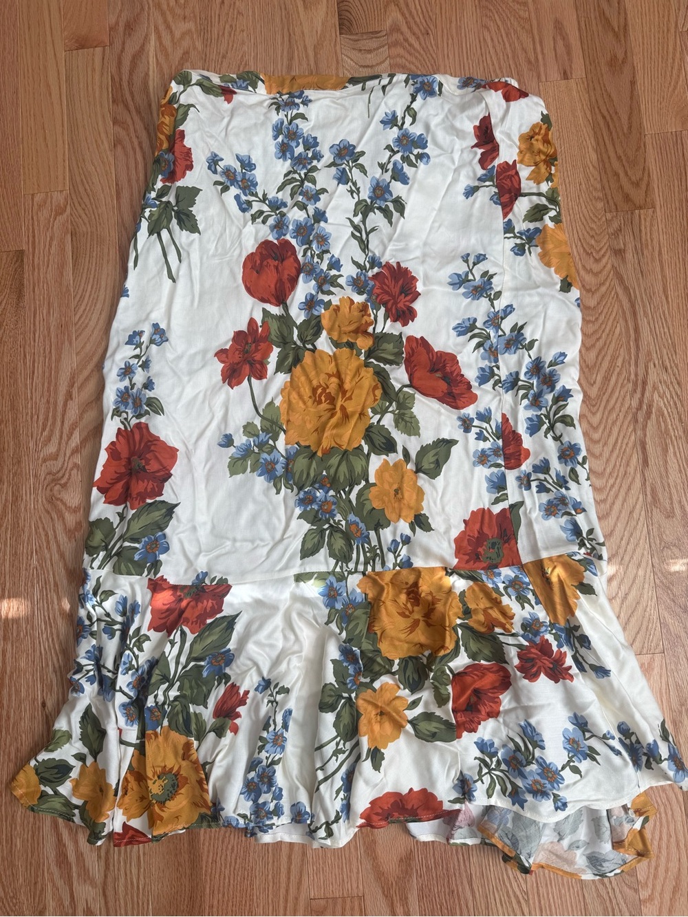 Tahari White Midi Skirt with Red, Mustard & Blue Floral Print